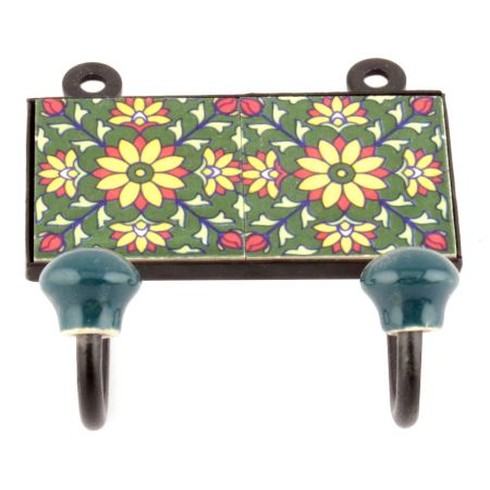 Forest Green Yellow Sunflower Ceramic Tiles Hooks